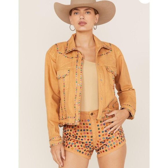 High Waist Gold and Yellow Shorts - Picture 1 of 4